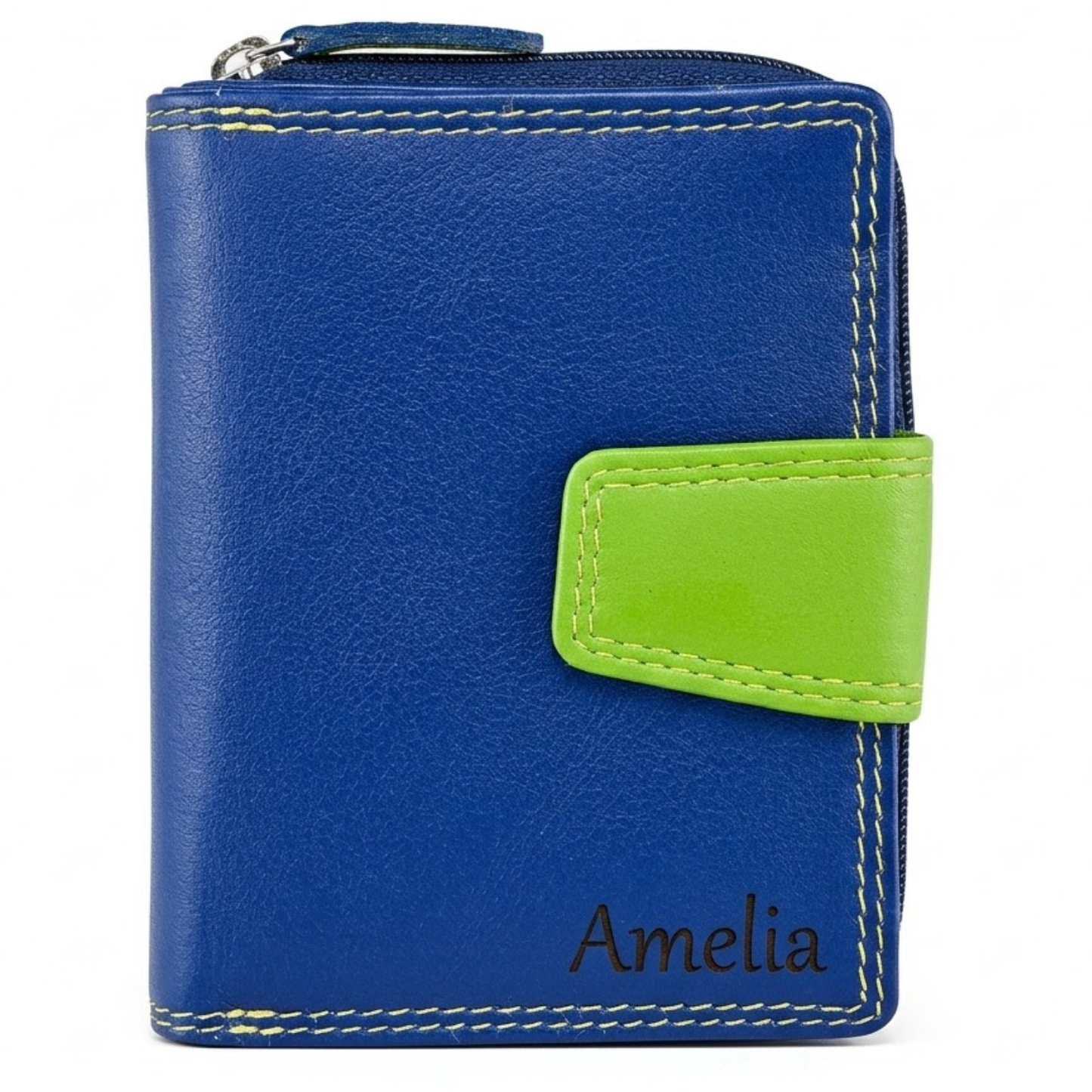 Personalized women's Nappa leather zip-around wallet RFID blocking flap closure gift for her | The Leather Gift Co