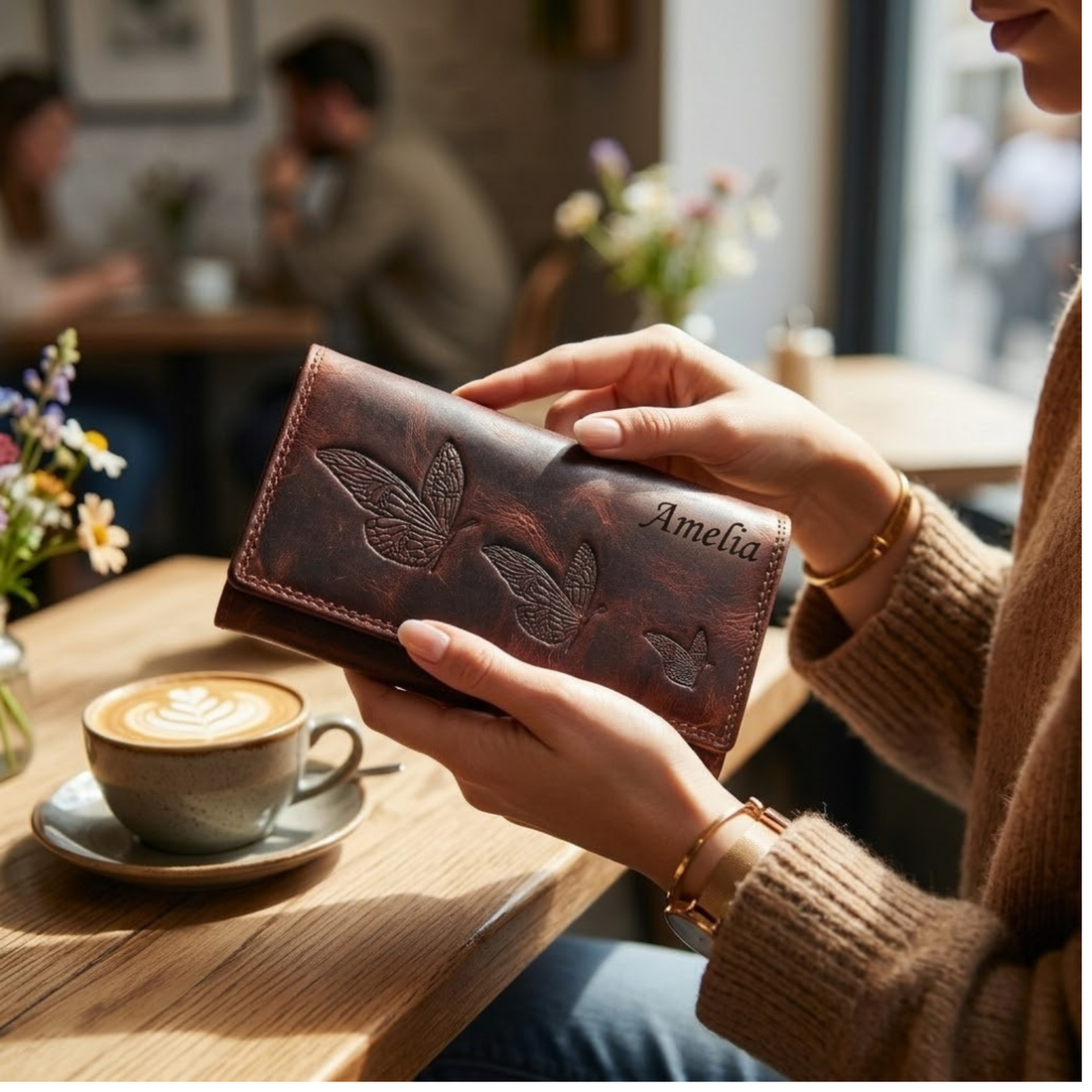 Leather wallets for women, personalized gift for her