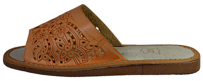 Side view of women's genuine leather barefoot open toe slippers, easy slip-on style - The Leather Gift Co