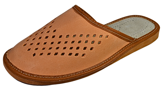 Handmade natural leather house slippers for men, closed toe slip-on, made in Poland