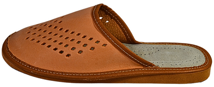 Men's leather indoor slippers with closed toe design, handcrafted by Polish artisans