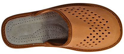 Soft cushioned sheepskin leather insole of men's handmade house slippers