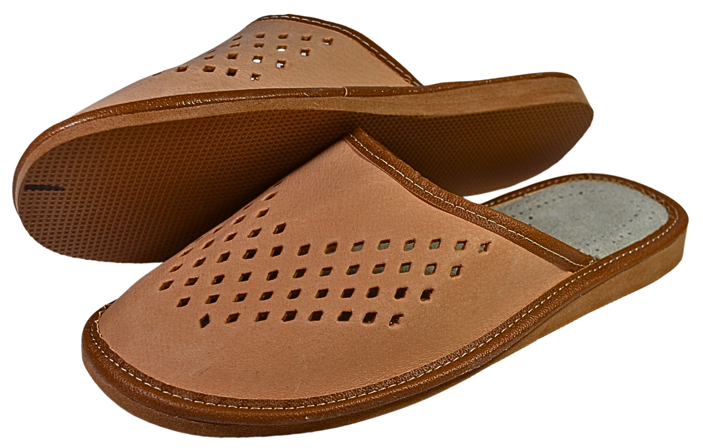 Lightweight flexible foam rubber outsole of men's leather house slippers made in Poland