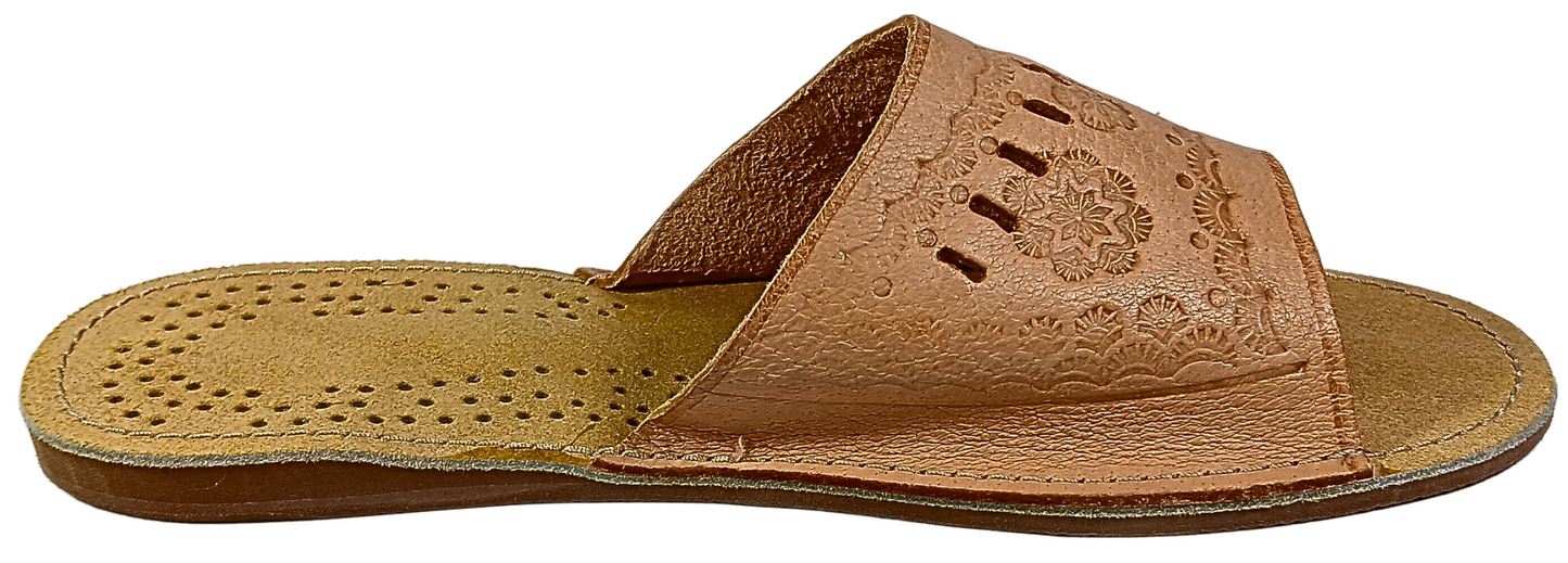 Anti-slip EVA rubber sole of women's handmade leather open toe bedroom slippers - The Leather Gift Co