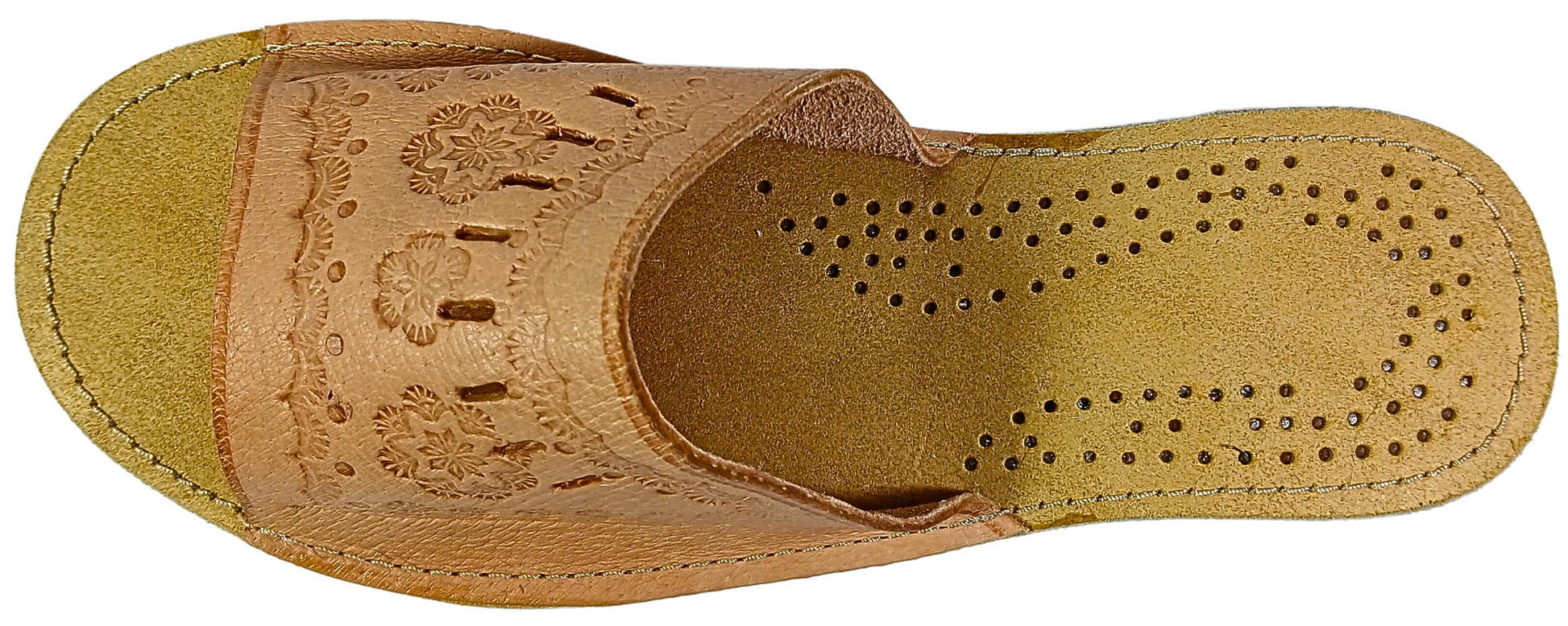 Pair of women's handmade leather bedroom slippers, open toe barefoot slides, free EU shipping - The Leather Gift Co