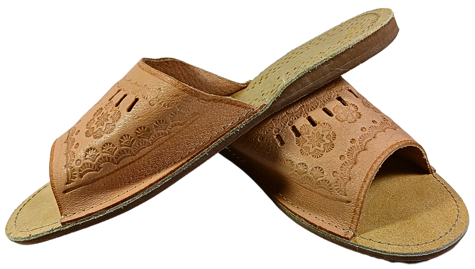 Women's leather indoor house shoes, sheepskin insole, open toe slip-on, handmade in Poland - The Leather Gift Co