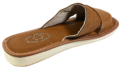 Women's handmade leather house slippers – open toe, pair view – The Leather Gift Co