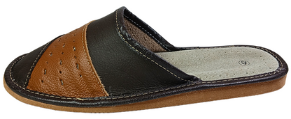 Traditional sheepskin slippers for men, side view, closed toe indoor mules - The Leather Gift Co