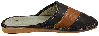 Handmade men's sheepskin slippers, front view, cushioned insole, made in Poland - The Leather Gift Co