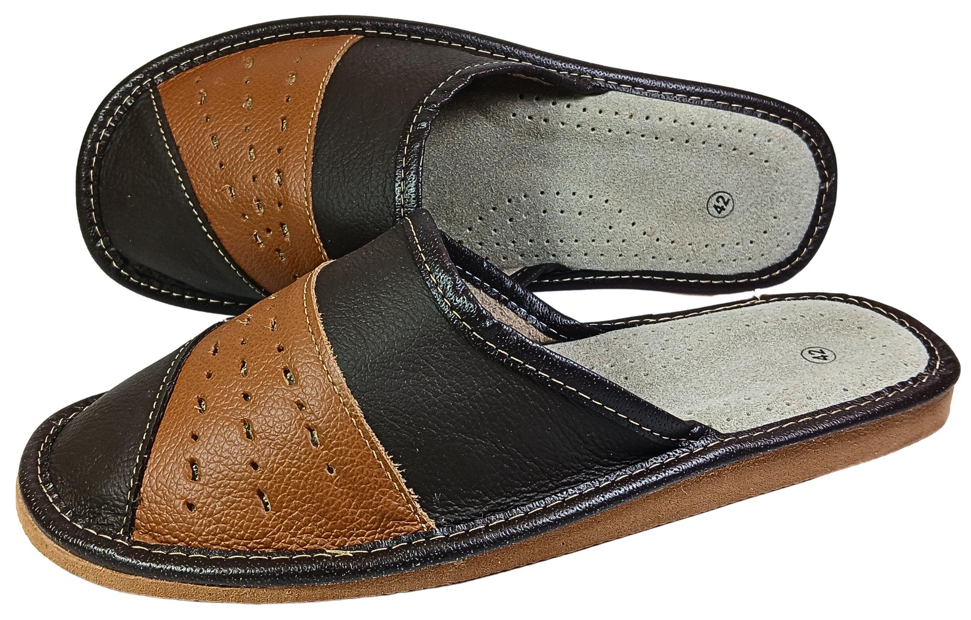 Men's traditional sheepskin slippers, cushioned footbed detail, made in Poland - The Leather Gift Co