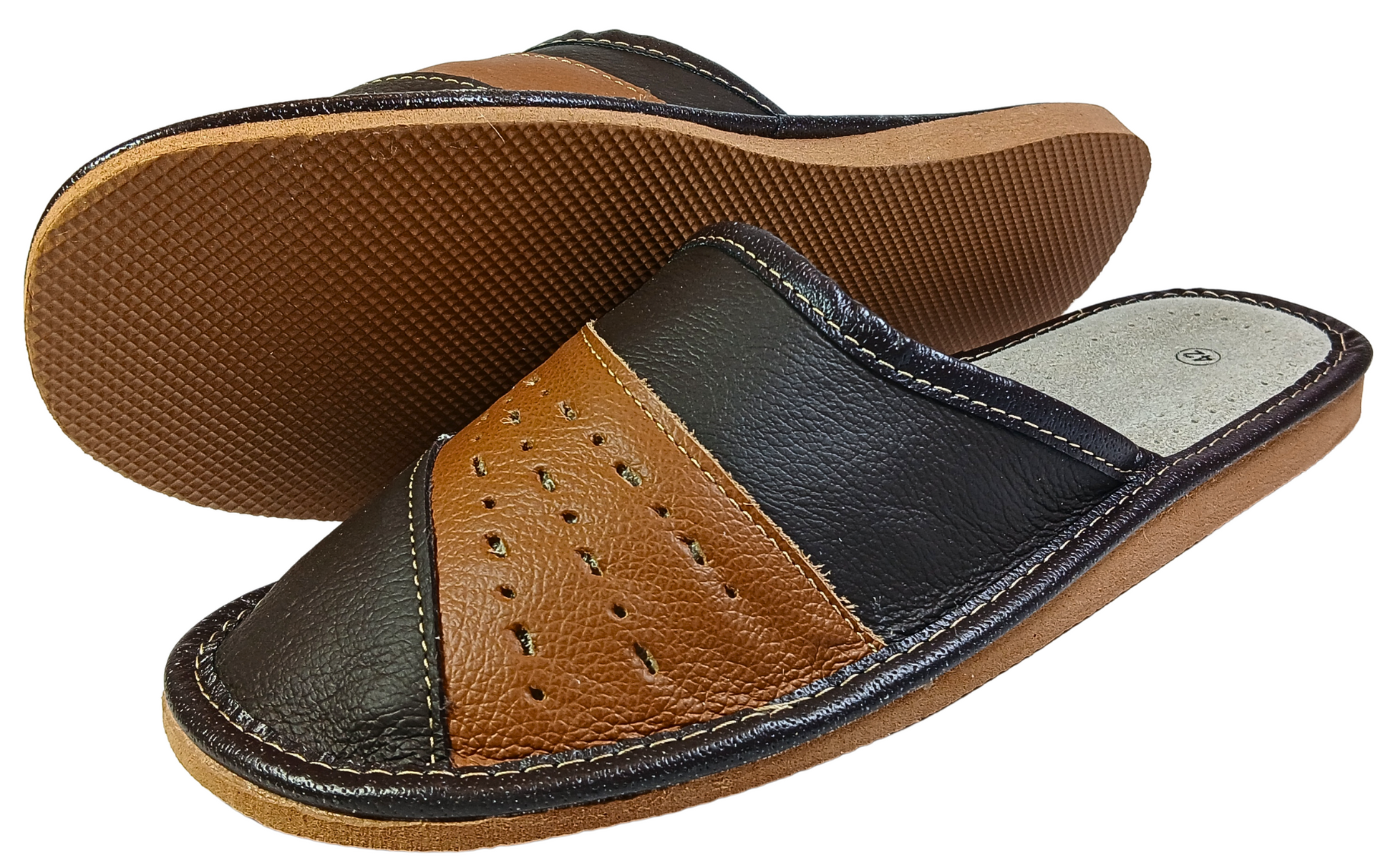 Men's traditional sheepskin slippers, cushioned footbed detail, made in Poland - The Leather Gift Co