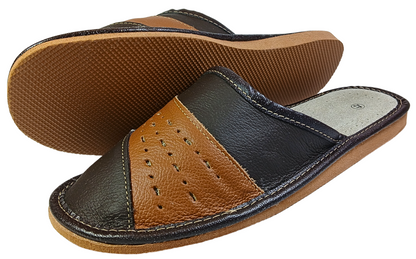 Men's traditional sheepskin slippers, cushioned footbed detail, made in Poland - The Leather Gift Co