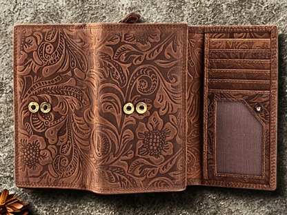 Close-up of genuine leather purse interior – 7 EC and credit card slots plus 2 side compartments