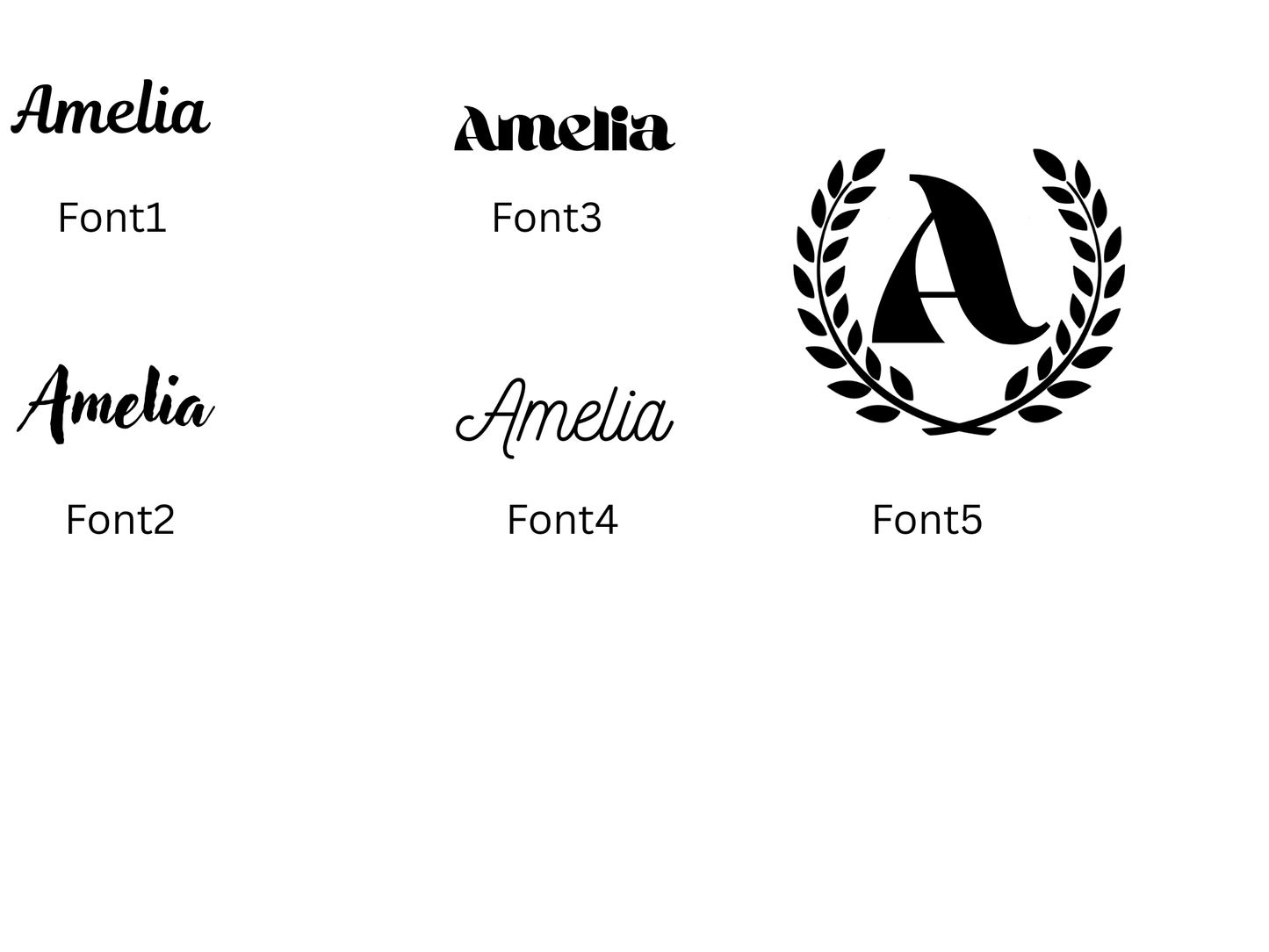 Various styles of 'Amelia' font on a white background