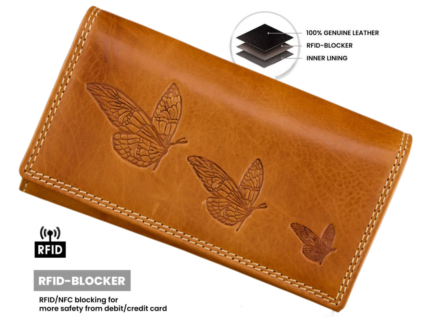 Buffalo leather butterfly wallet women brown black orange red personalized gift | The Leather Gift Co