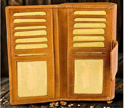 Zip-around leather clutch wallet women butterfly embossing coin pocket bill compartments | The Leather Gift Co