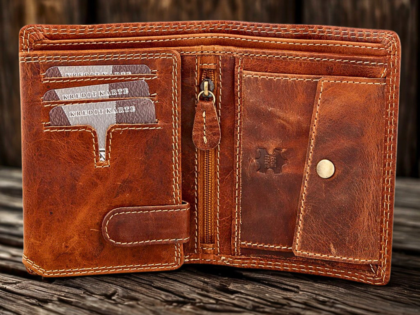 Engine motif wallet – natural grain buffalo hide texture