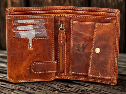 Engine motif wallet – natural grain buffalo hide texture