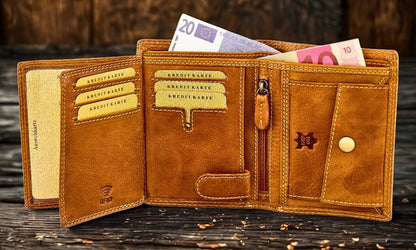 Cylinder engine embossed wallet in genuine buffalo leather