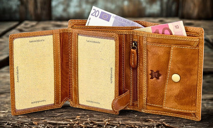 Men's bifold wallet interior with 2 large banknote compartments