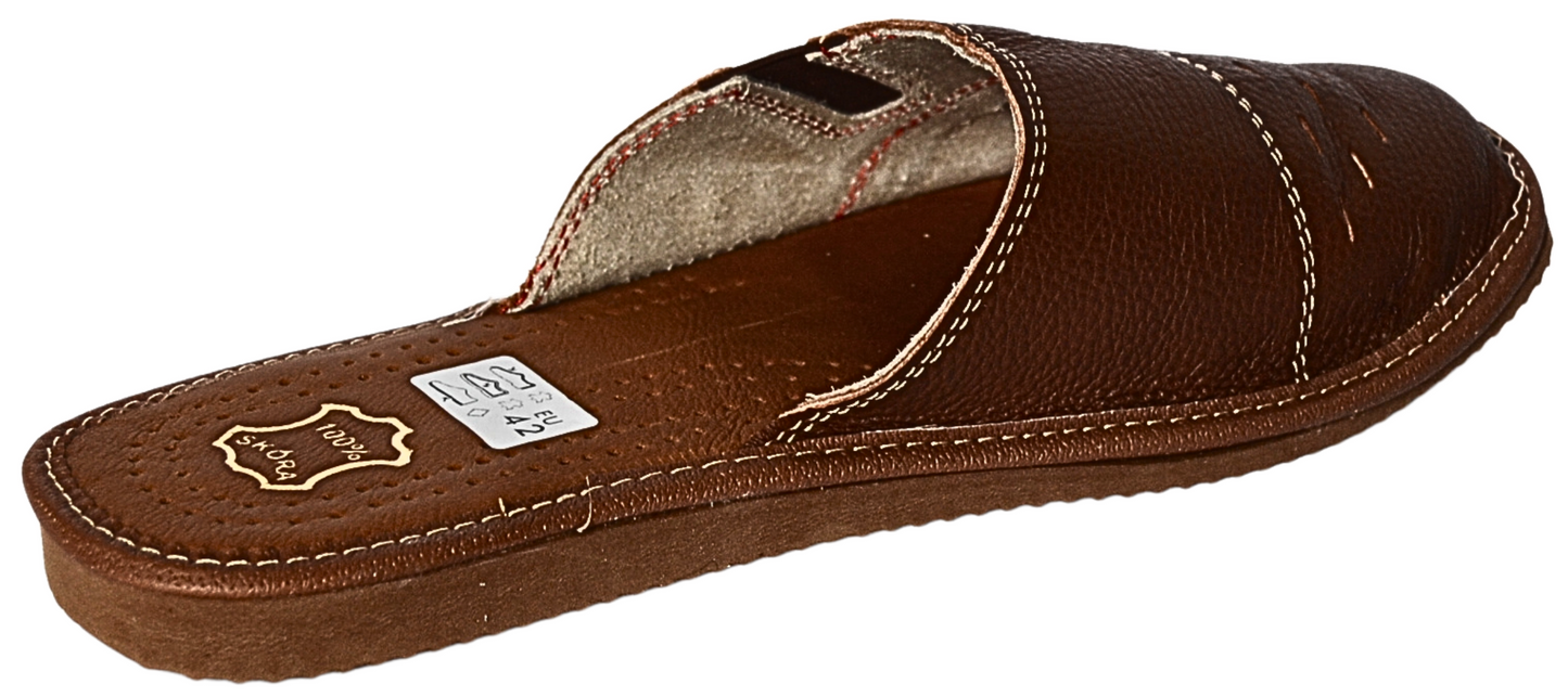 Genuine buffalo leather house slippers - soft sheepskin insole and flexible EVA outsole