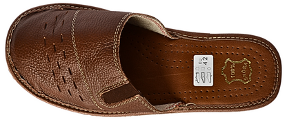 Men's buffalo leather indoor slippers - adjustable fitting clog style for summer comfort