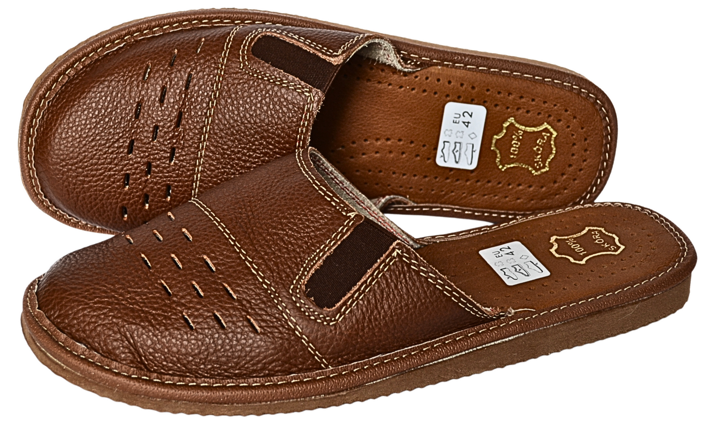 Handmade buffalo leather house slippers for men - wide toe adjustable fit indoor mules made in Poland