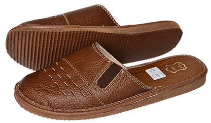 Buffalo leather closed toe house slippers for men - lightweight EVA rubber outsole