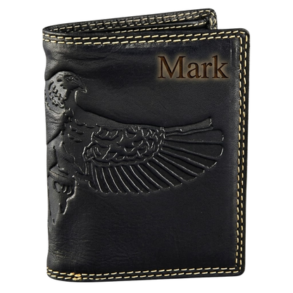 Handcrafted eagle embossed men's wallet with personalized laser engraving