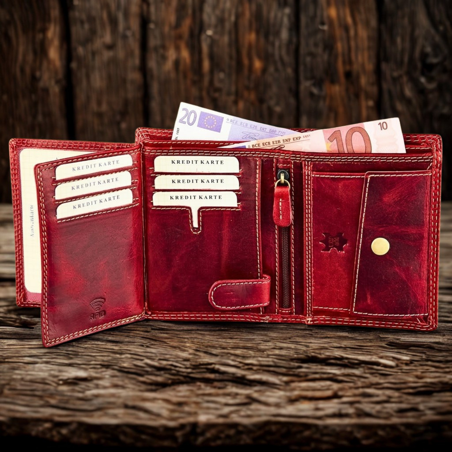 Personalised RFID buffalo leather wallet for men — eagle design side angle