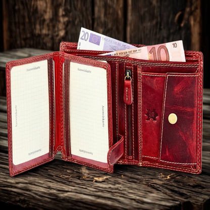 Eagle embossed leather wallet coin pocket with heavy-duty metal push-button