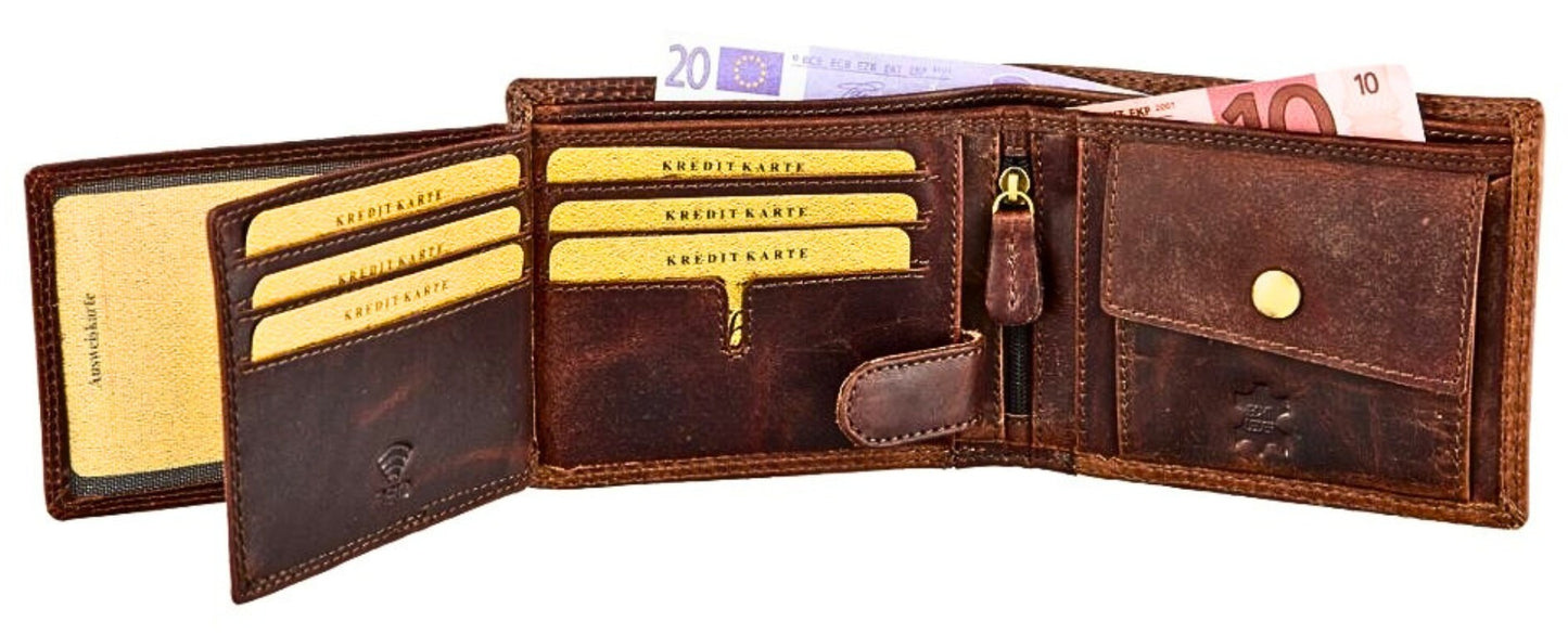 Tough genuine leather men's wallet eagle design 11 slots secret pocket anniversary gift | The Leather Gift Co