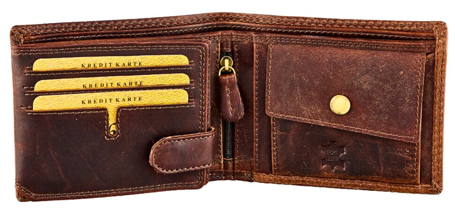 Men's bifold leather wallet eagle embossed ID window hidden pocket birthday gift | The Leather Gift Co