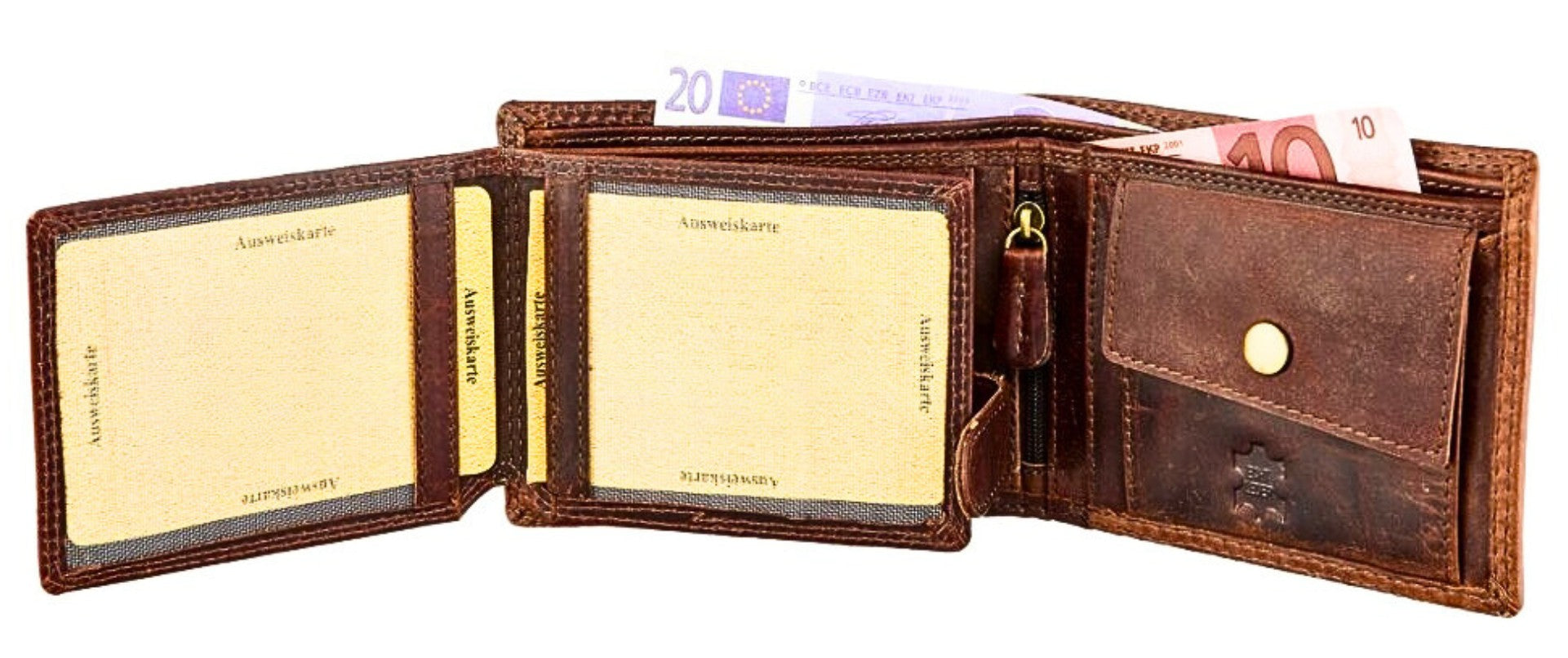 Landscape leather bifold wallet men snap button strap coin pouch personalized engraving | The Leather Gift Co