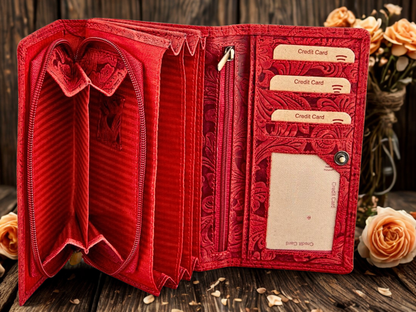 Handmade tooled leather phone clutch wallet women unique birthday anniversary gift | The Leather Gift Co