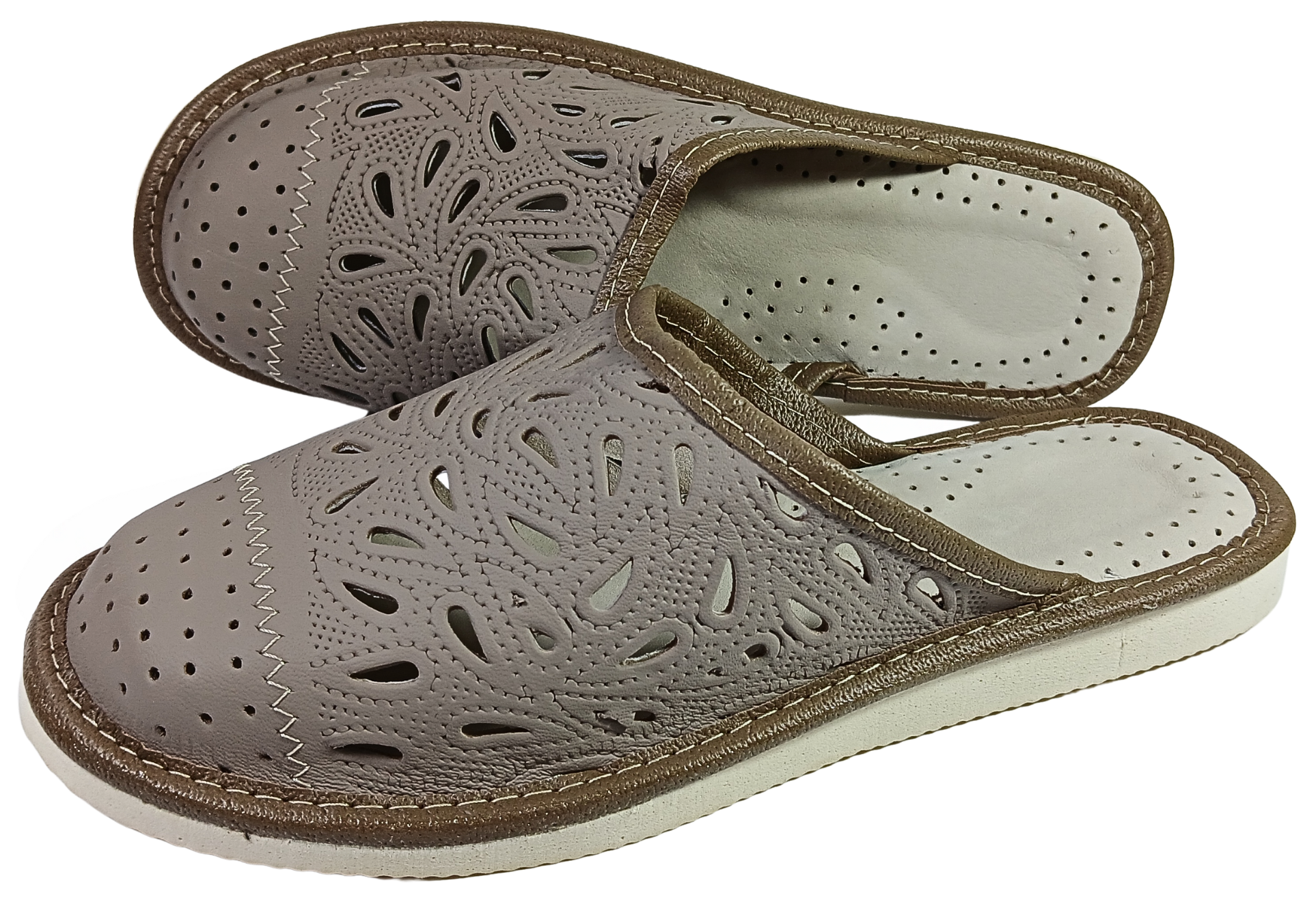 Women's soft sheepskin house shoes with floral design, indoor slip-on mules - The Leather Gift Co