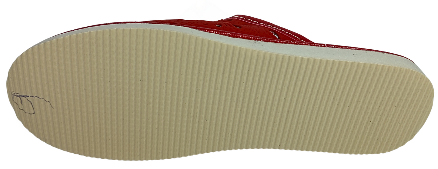 Cushioned sheepskin insole of women's red leather house slippers, warm and breathable - The Leather Gift Co