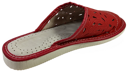 Women's luxury red sheepskin slip-on slippers, indoor bedroom shoes handmade in Poland - The Leather Gift Co