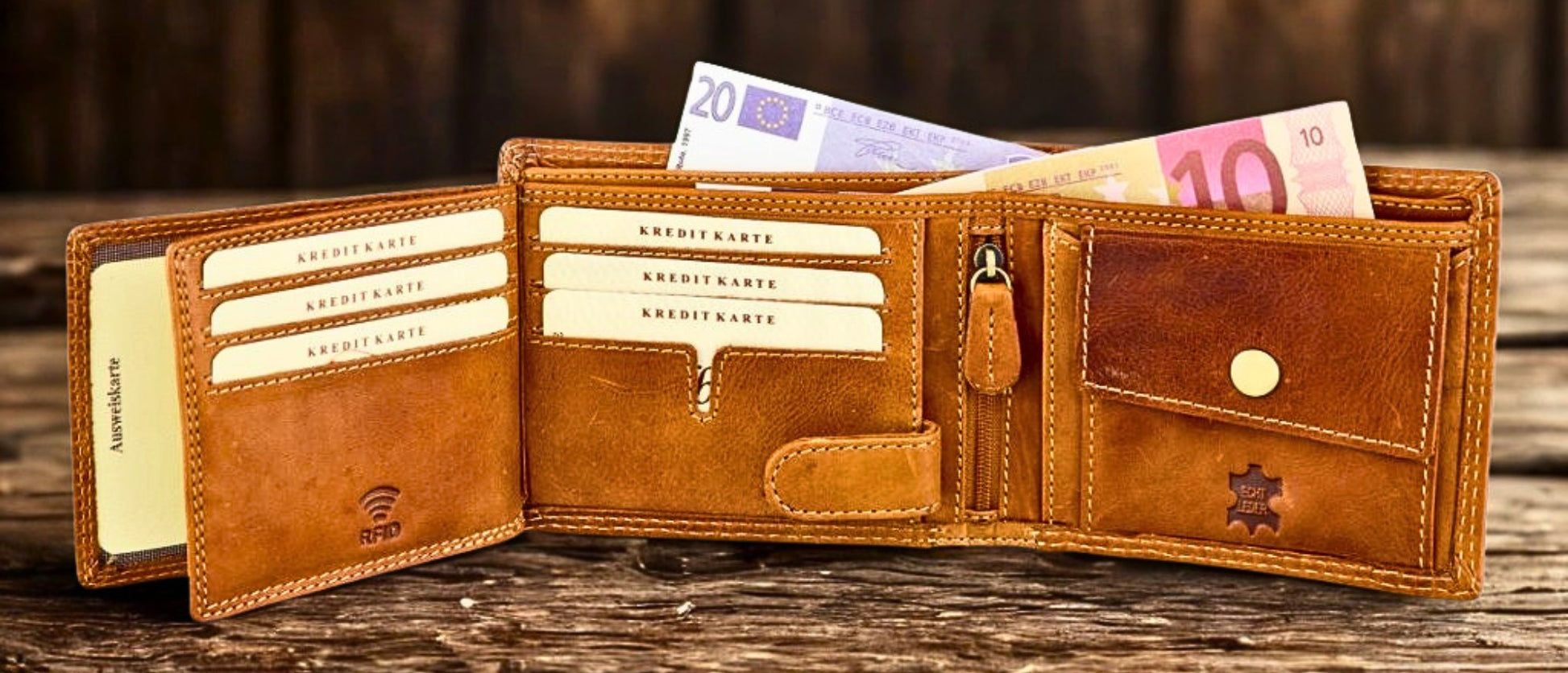 Horse embossed leather bifold wallet men RFID protection hidden pocket birthday gift | The Leather Gift Co