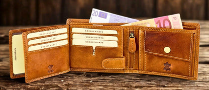 Horse embossed leather bifold wallet men RFID protection hidden pocket birthday gift | The Leather Gift Co