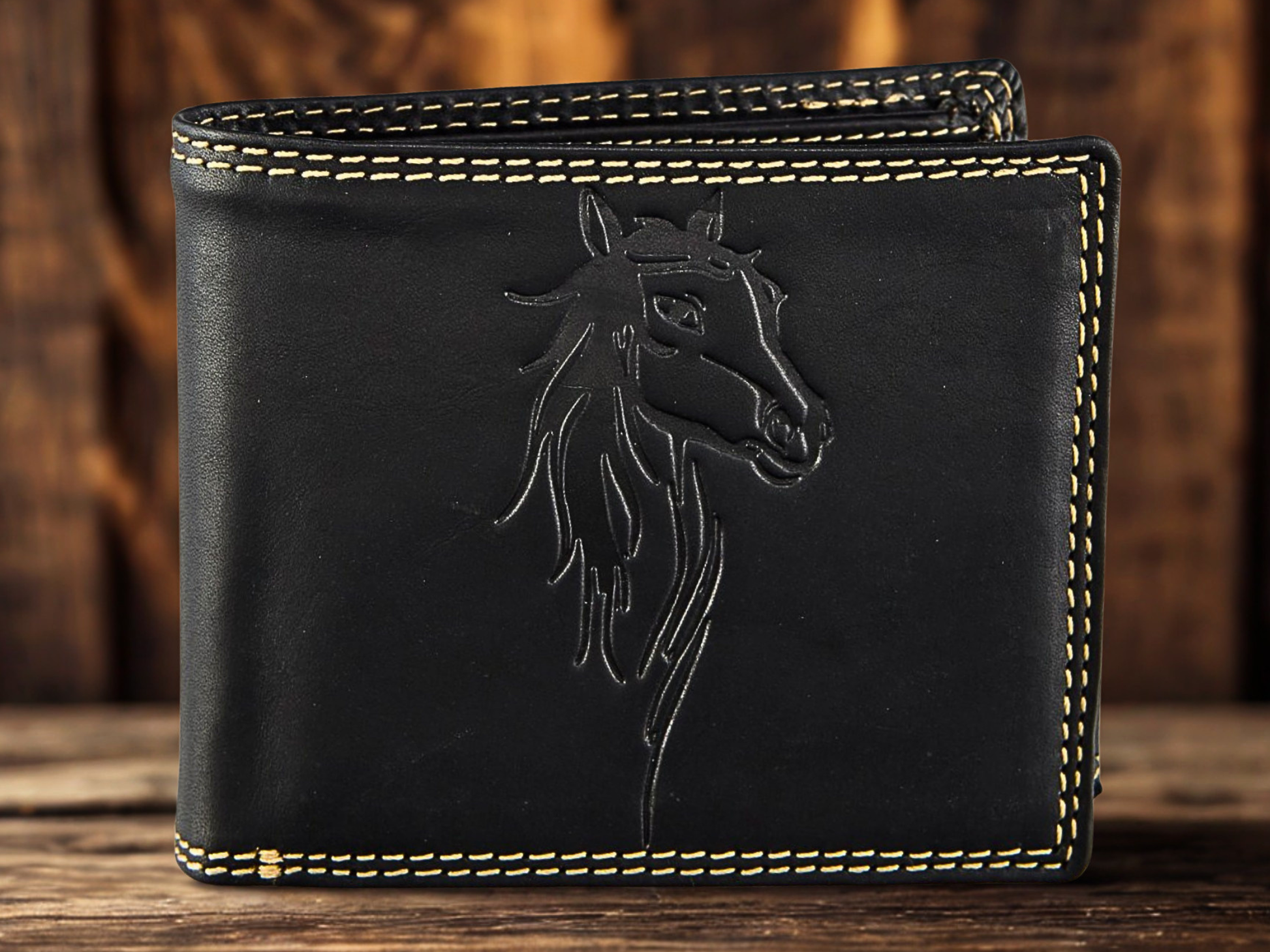 Personalized men's leather wallet horse embossed press-stud closure gift for him | The Leather Gift Co