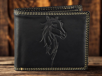 Personalized men's leather wallet horse embossed press-stud closure gift for him | The Leather Gift Co