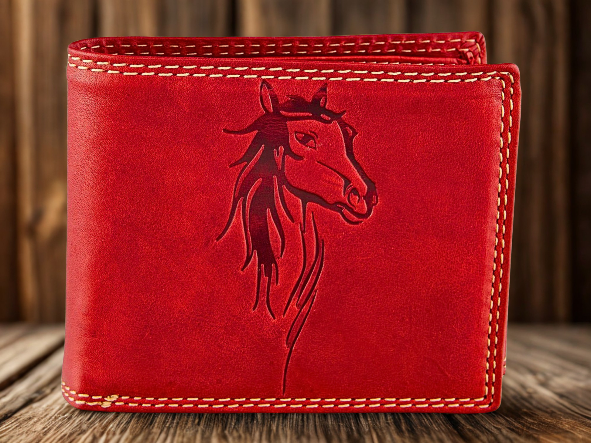 Handmade horse embossed leather wallet men RFID blocking secret pocket personalized | The Leather Gift Co