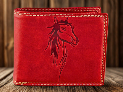 Handmade horse embossed leather wallet men RFID blocking secret pocket personalized | The Leather Gift Co