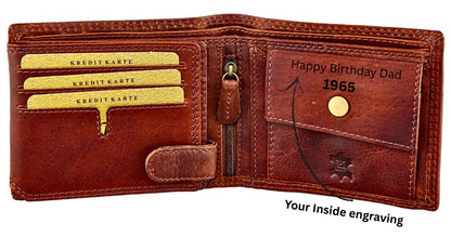 Engraved leather wallet with inside personal message – custom gift for men