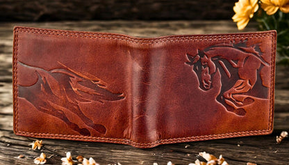 Handcrafted men's leather wallet with 2 transparent ID window