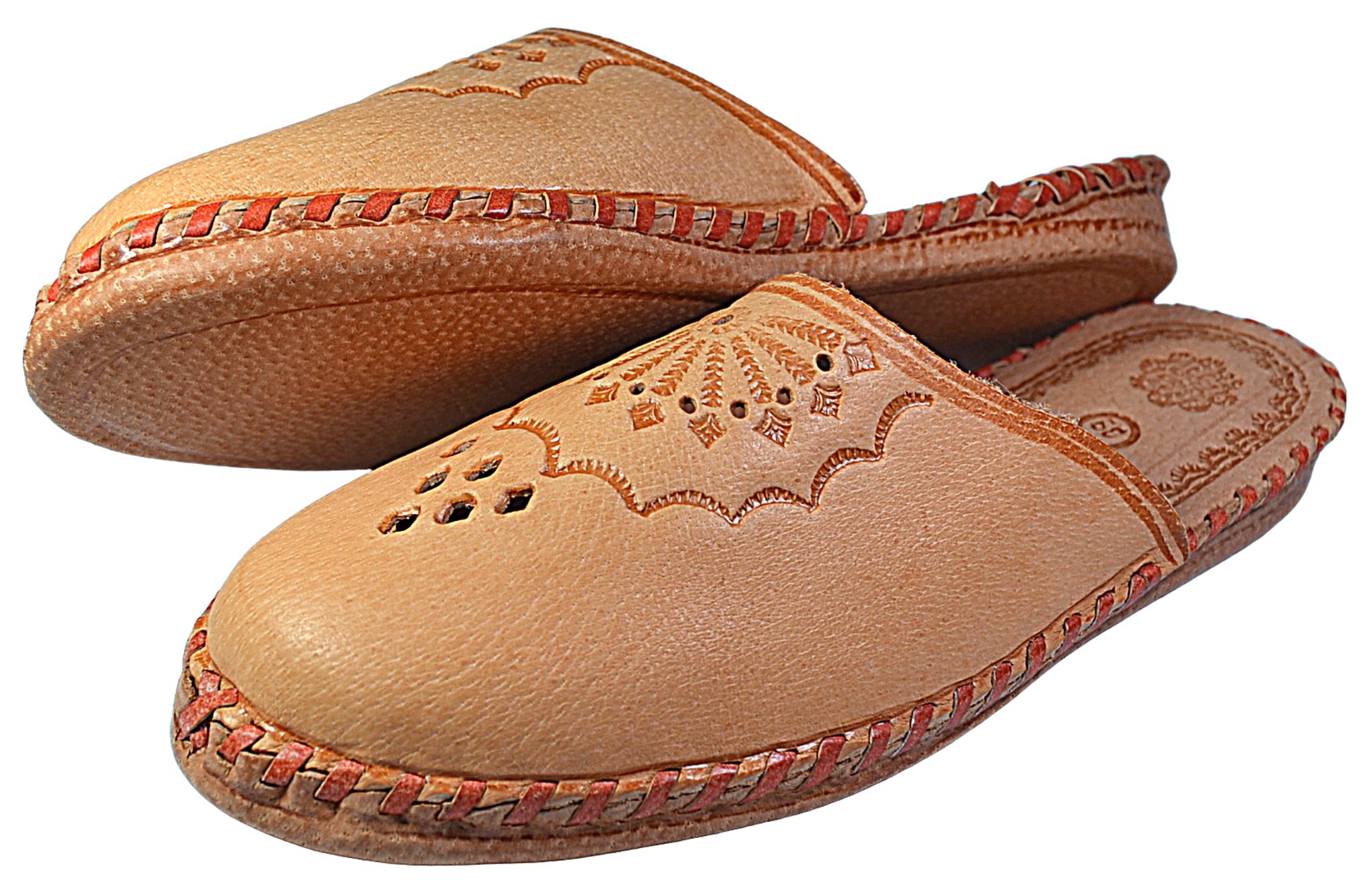 Women's traditional leather closed toe slippers, floral pattern upper, lightweight summer house mules - The Leather Gift Co