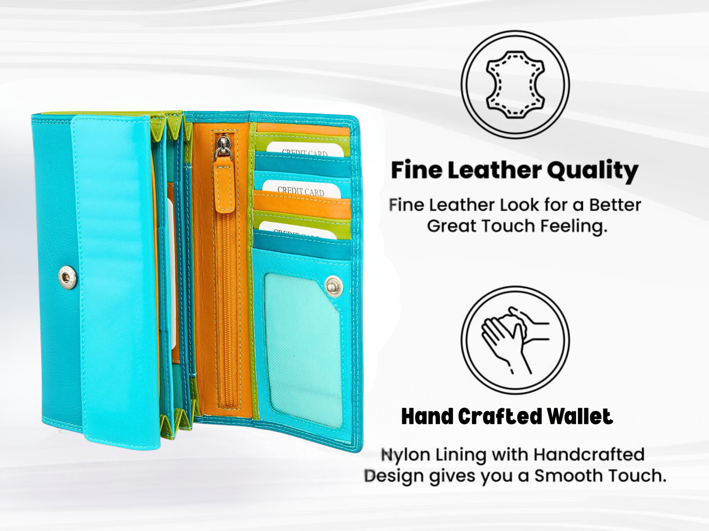 Women's Handmade Nappa Leather Long Purse Detail View | Soft Buttery Leather & Vibrant Colour