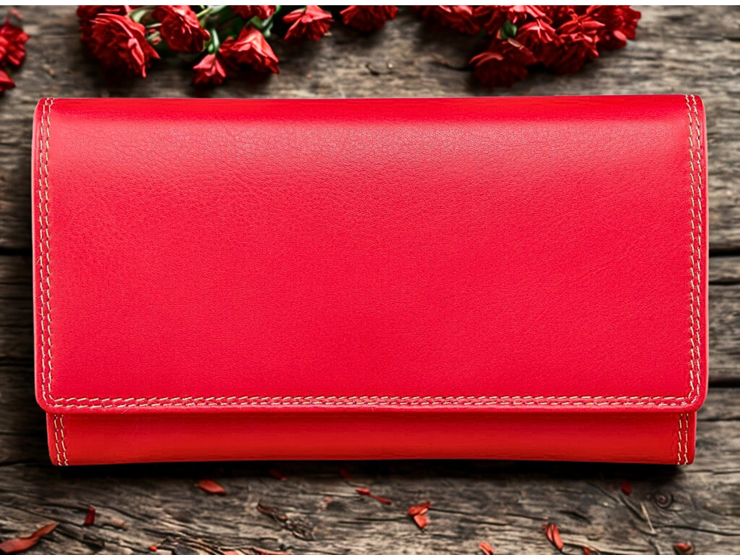Red Nappa Leather Long Purse for Women Front View | RFID Zip-Around Clutch Wallet | The Leather Gift Co