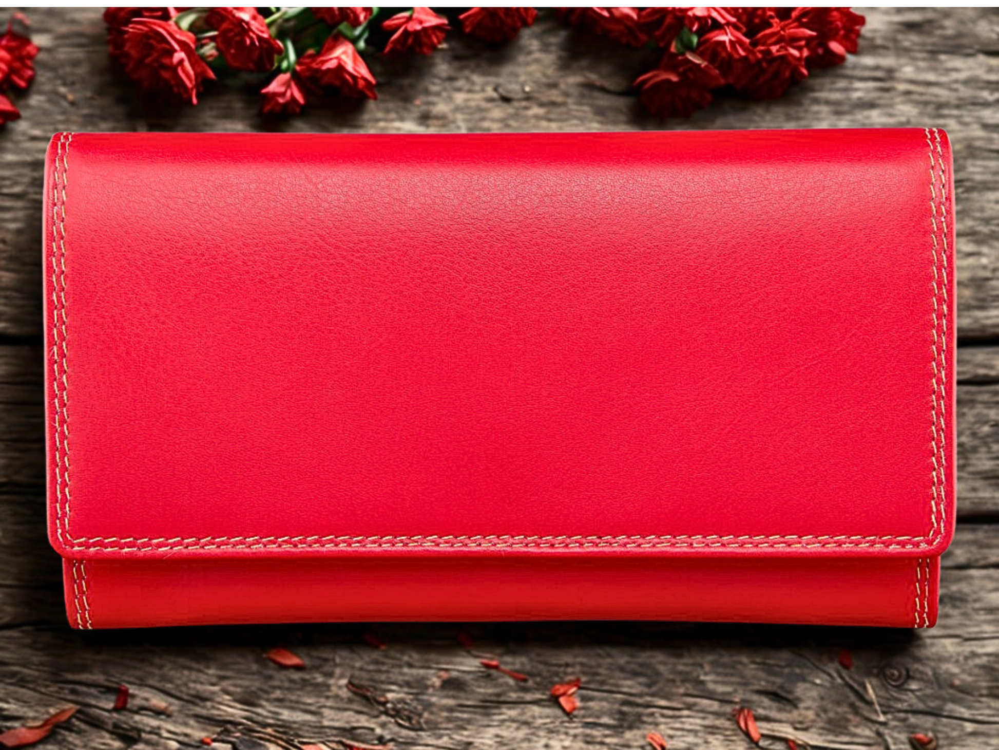 Red Nappa Leather Long Purse for Women Front View | RFID Zip-Around Clutch Wallet | The Leather Gift Co